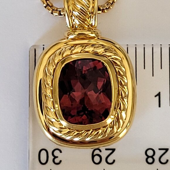 David Yurman Albion 18K Yellow Gold Pink Tourmaline Pendant & Box Chain Necklace - Picture 8 of 15